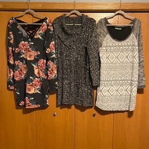 Floral and Patterned Women's Gray Sweater Tunics/Dresses
